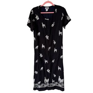 Dee Dee’s Zebra Floral Print Dress Womens Medium Black White Rayon Short Sleeve